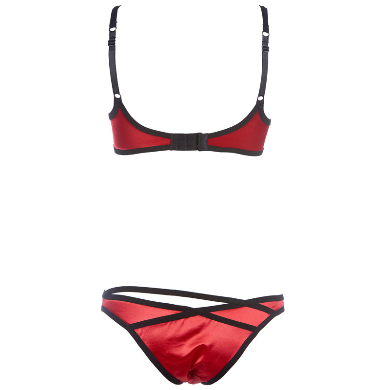 Sexy Red Satin Bra Set with Hollow Detail for Small Bust - Image 2