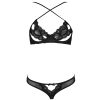 Sexy Lace Hollow Out See-Through Bra & Panty Set - Black