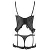 Black Lace Mesh Corset Socks Ring Open File Lingerie Set