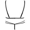 Black Embroidered Hollow-out Low Waist Open Crotch Panties with Letter Ring