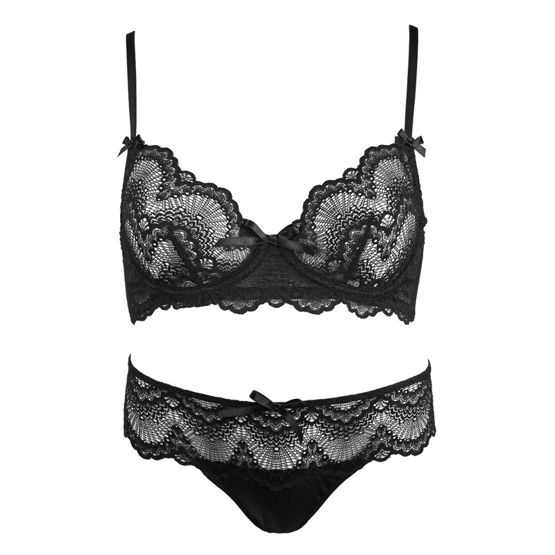 French Style Transparent Lace Bra & Thong Set - Sexy Floral Perspective Lingerie - Image 5