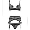 Women's Dot Mesh Eyelash Lace Bra & Briefs Set with Heart Buckle