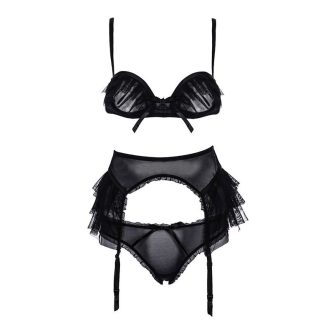 Sexy Black Tulle Vacuum Bra Set with Steel Ring, Transparent Lingerie, and Garter Accessories