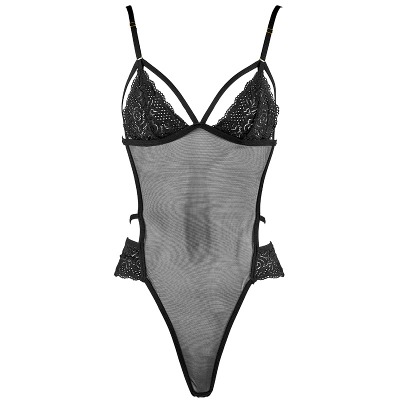 Sexy Black Red Lace Gauze Backless Jumpsuit for Women