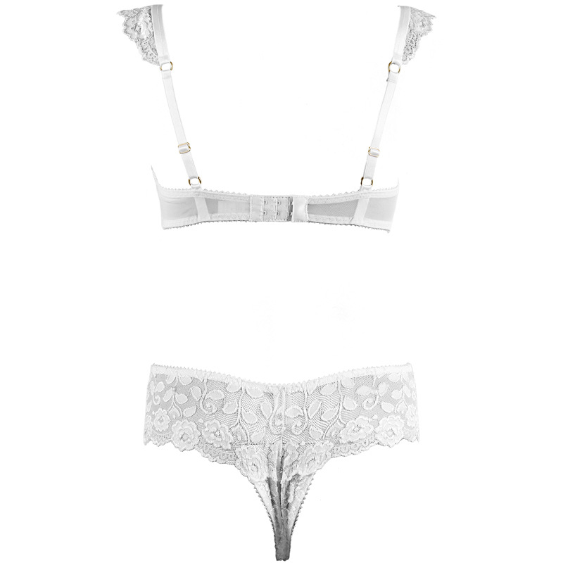 pure white lace sponge steel support Dew bra mid-waist free underwear women's sexy lingerie suit - Image 3