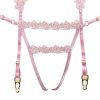 Pink Floral Lace Halter Thong Set with Adjustable Straps