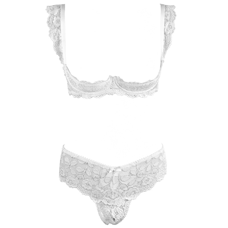 pure white lace sponge steel support Dew bra mid-waist free underwear women's sexy lingerie suit - Image 2