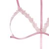 Pink Floral Lace Halter Thong Set with Adjustable Straps