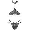 Black Lace Thong Set - Adjustable Low Waist Stretch Underwear for Women