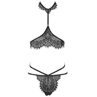 Black Lace Thong Set – Adjustable Low Waist Stretch Underwear for Women
