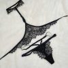 Black Lace Thong Set - Adjustable Low Waist Stretch Underwear for Women