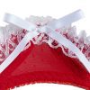 Sexy lingerie exposed breast low waist thong set chest support set women's sexy lace polka dot mesh fabric Red