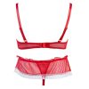 Sexy lingerie exposed breast low waist thong set chest support set women's sexy lace polka dot mesh fabric Red