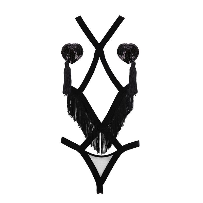 Sexy Tassel Jumpsuit with Eye Mask - Lingerie Outfit