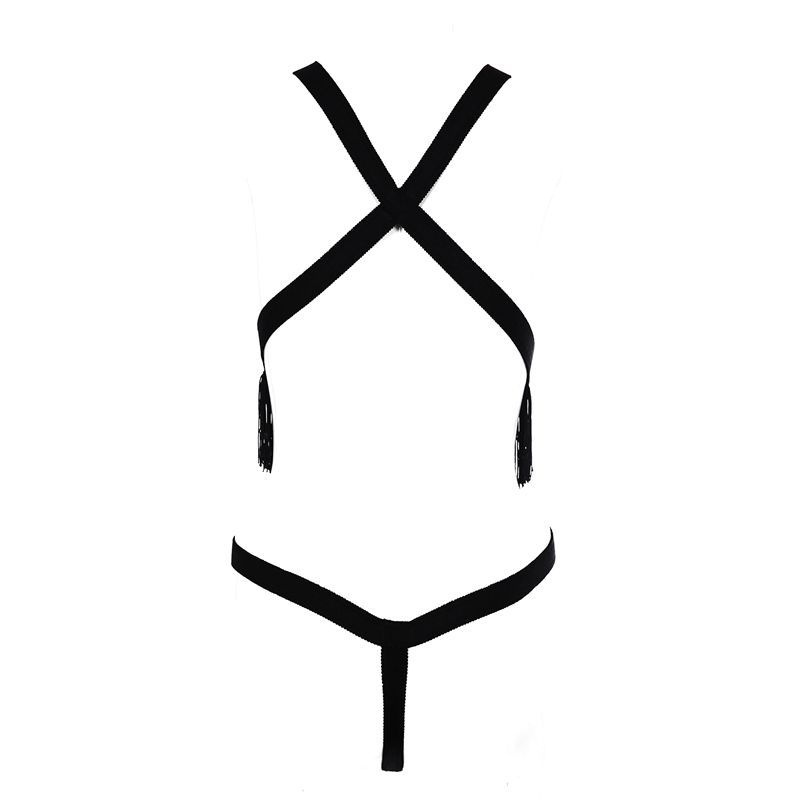 Sexy Tassel Jumpsuit with Eye Mask - Lingerie Outfit - Image 2