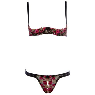 Exquisite Embroidery Plus Cotton Bra Set with Open Panties - Breast Support