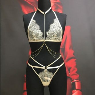 Sexy Lace Thong Set with Adjustable Chain and Diamond Accents