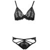 Black Lace Hollow-Out Sexy Bra & Garter Set - Thin Cup Lingerie with Matching Panty