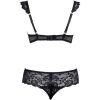 Black Lace Mesh Suspender Bra Jumpsuit with Steel Ring and Open Crotch