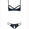 Women's Lace Trim Mesh Low-Rise Exfoliation Bra & Open Hip Panty Set