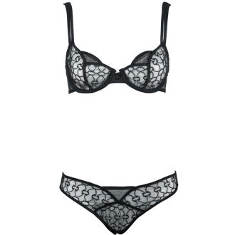Black Embroidered Steel Ring Thin Cup Cotton Bra & Low Waist Briefs Set