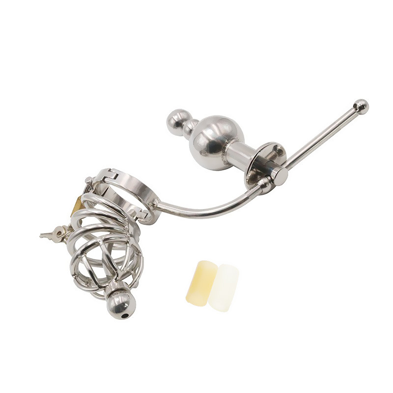 Men's Stainless Steel Chastity Lock with Anal Plug Heavy-Duty Chastity Device Penis Cage Lock Bird Back Chamber Adult Toy - Image 2