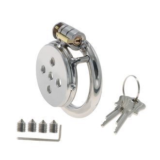 Stainless Steel Flat Cage Chastity Lock – Four-Nail Design for Adult Play