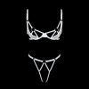 Sexy Rhinestone Strap Hollow Cotton Cup Bra & Open Crotch Panty Set