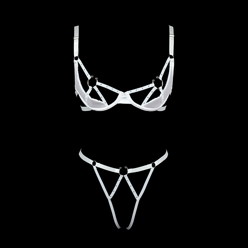 Sexy Rhinestone Strap Hollow Cotton Cup Bra & Open Crotch Panty Set - Image 3