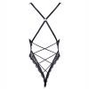 Black Elastic Lace Deep V Backless Bodysuit with Cross Straps