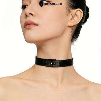 Genuine Leather Choker Necklace with Lock Buckle – Flirty Adult Neck Collar