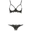 Black Lace Hollow-out Bra & Open Crotch Panty Set - Sexy Lingerie Sling Underwear for Women