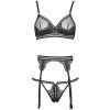 Black Lace See-Through Mesh Sexy Jumpsuit Nightdress with Triangle Cups & Garter