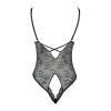Black Lace See-Through Jumpsuit Pajamas with Open Crotch and Temptation Straps for Women