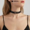 Genuine Leather Choker Necklace with Lock Buckle - Flirty Adult Neck Collar