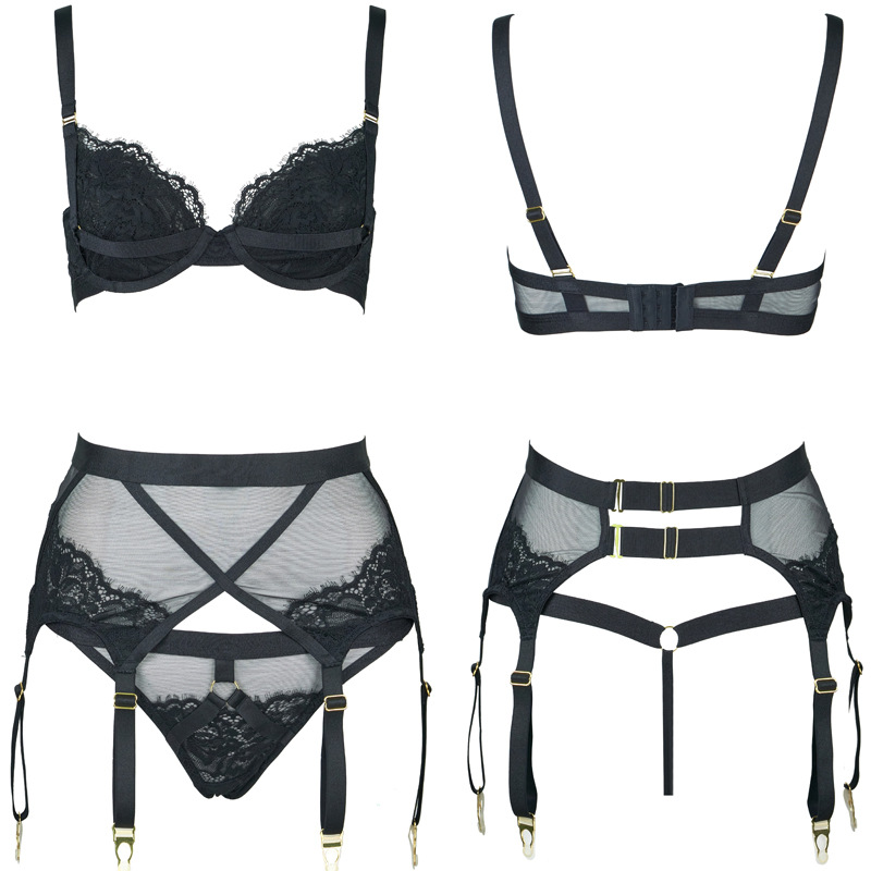 Lace Elastic Memory Wire Double Layer Micro Push-up Bra Set - Image 3