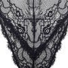 Black Elastic Lace Deep V Backless Bodysuit with Cross Straps