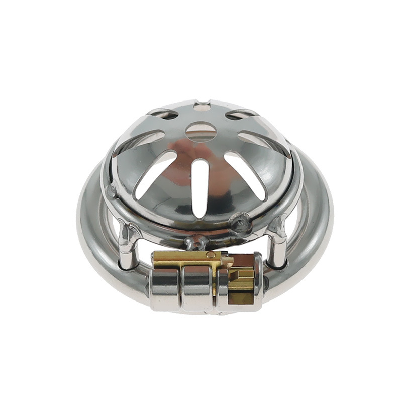 Stainless Steel CB Lock Pot Lid Chastity Cage - Small Size Hollow-out Design for Men - Image 4
