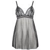 Black Lace See-Through Mesh Sexy Jumpsuit Nightdress with Triangle Cups & Garter