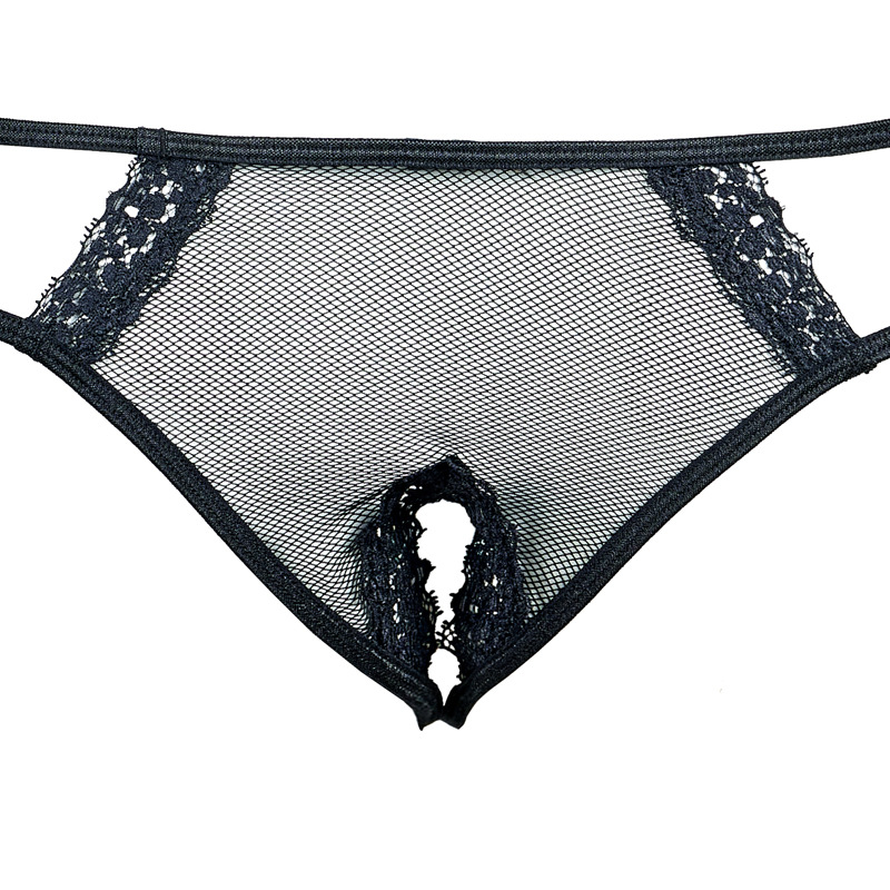 Sexy Black Lace Satin Bra & Panty Set - Hollow Design, Low Waist - Image 5