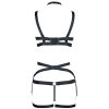 Matte Faux Leather Halter Bra & Thong Set with Adjustable Steel Ring and Leg Garter