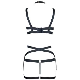 Matte Faux Leather Halter Bra & Thong Set with Adjustable Steel Ring and Leg Garter