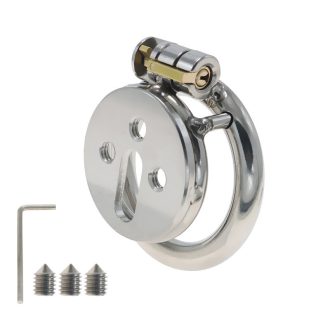 Stainless Steel Flat Chastity Lock Cage for Men