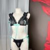 Sexy Bowknot Hollow Out Lingerie Set for Large Bust Women - Sheer Mesh Ruffled Babydoll
