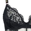 Black Steel Ring Lace Mesh Splicing Light Push-Up Jumpsuit with Cotton Crotch