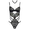French Lace Gilded Jumpsuit Lingerie for Women - Steel Ring Gathered Perspective Hollow Out Sexy Bodysuit