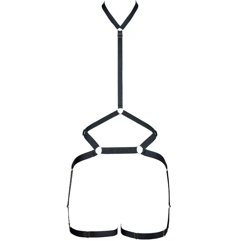 Matte Faux Leather Halter Bra & Thong Set with Adjustable Steel Ring and Leg Garter - Image 3