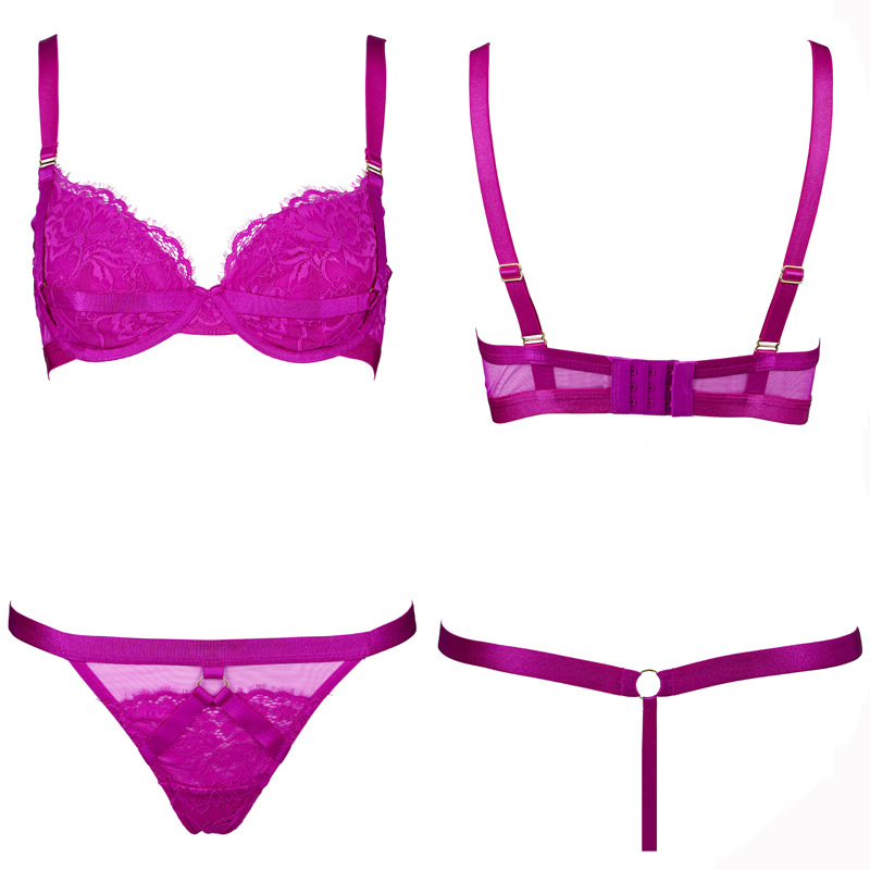 Lace Elastic Memory Wire Double Layer Micro Push-up Bra Set - Image 9