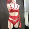 Valentine's Day Red Lace Steel Ring Garter Belt & Briefs Set