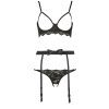 Black Lace Hollow-out Bra & Open Crotch Panty Set - Sexy Lingerie Sling Underwear for Women